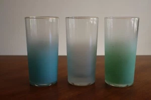 Lot 3x 70’s Vintage Blendo Multicolor Frosted Gold Rim Glass Barware 5.6" Ombre - Picture 1 of 12