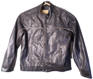 Coat Vintage  Decoded Black Vegan Leather Men's Jacket Lined Biker style Large - Picture 1 of 16