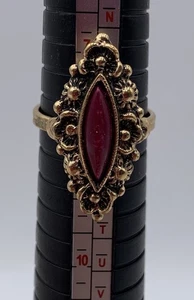 Vintage Sarah Coventry Gold Tone Red Stone Cluster Beaded Adjustable Ring 70s - Picture 1 of 4