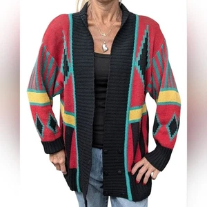Vintage Cambridge Dry Goods Southwest Aztec Knit Cardigan Sweater M - Picture 1 of 11
