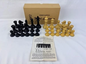 VTG Drueke No. 35 Simulated Wood Weighted 32 Chess Pieces w/ Felt 3 5/8" King - Picture 1 of 17