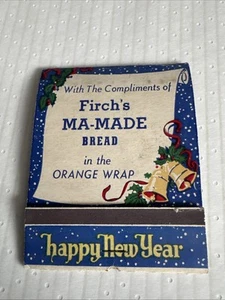 Vintage 40’s Happy New Year Merry Xmas Large Match Cover Firch’s MA-MADE BREAD - Picture 1 of 6