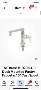 T&S Brass B-0208-CR Deck Mounted Pantry Faucet w/ 6" Cast Spout Single Temp - Picture 1 of 5
