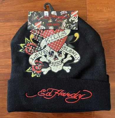 Ed Hardy Beanie 2 Pack Hats Black Skull, Tiger - Image 1 of 4