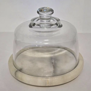 Vintage Cheese Glass Knobed Dome Choche With Marble Base 7.5" - Picture 1 of 8