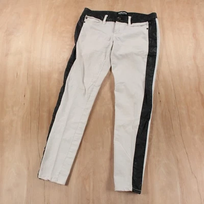 DOLLHOUSE 7码牛仔裤白色黑色侧条纹褶饰 — 第 1/4 张图片