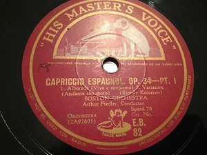 ARTHUR FIEDLER "Capriccio Espagnol, Op.34" (Rimsky-Korsakov) 78rpm 12" EB82 EXC - Picture 1 of 4
