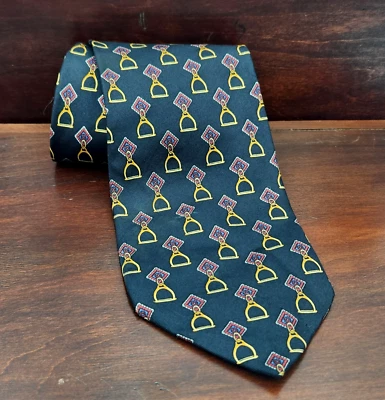Винтажный Paolo Gucci галстук мужской шелк итальянский конный стремена синий исполнительный - Изображение 1 из 4