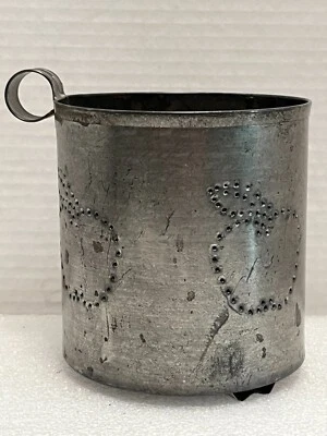 Punched Pierced Tin Candle Holder Cup Primitive Folk Country Apple 4-5/8" tall - Image 1 of 4