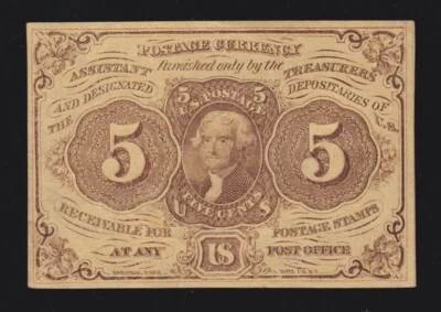 US 5c Fractional Currency Note 1st Issue w/ "ABC" FR 1230 Ch AU (026) - Image 1 of 2