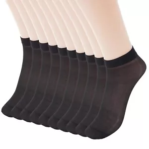 10 Pairs Ankle Sheer Nylon Socks for Women Reinforced Toes Black Ultra Thin S... - Picture 1 of 7