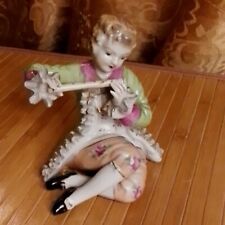 Wales China? Hand Painted Porcelain Figurine Sitting Boy Playing Flute