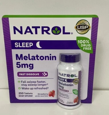 Natrol Melatonina 5 mg Ayuda para Dormir 250 Comprimidos de Disolución Rápida (Sabor Fresa) Foto 1 de 2