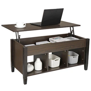  Brown Lift Top Coffee Table with Hidden Storage For Living Room 19.2-24.6in H  - Picture 1 of 11