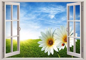 Nature Sun Waterfall Flowers 3D Scene Window Sticker Wall Poster Vinyl Mural 605 - Picture 1 of 2