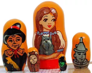 5pcs Hand Painted Russian Nesting Doll of The Wizard of Oz (4 inches tall) - Picture 1 of 3