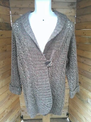 Design Options Philip Jane Gordon Cardigan XL Cable Knit  Big Button Open Brown  - Image 1 of 4