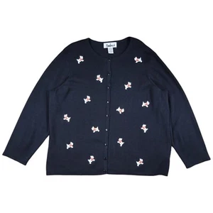 Ambra Cardigan Sweater Womens 1X Black Christmas Scottie Terrier Dog Embroidered - Picture 1 of 11