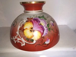 Petroleum Lampen Milchglas Schirm bemalt, Auflagedurchmesser 33 cm, 1900 - Bild 1 von 5
