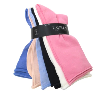 6 PR Ralph Lauren Damas Pantalón Calcetines Roll Top Asst Rosa Azul Negro Rubor Foto 1 de 2