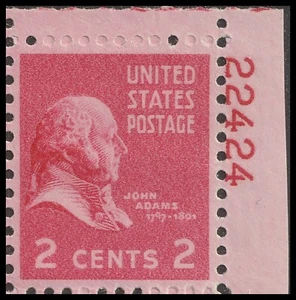 US 806 Presidential John Adams 2c plate single UR 22424 MNH 1938 - Picture 1 of 1