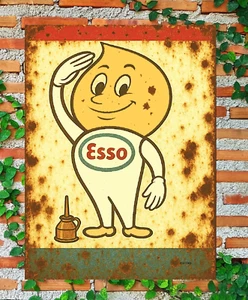 Esso Schild Ölflammenmann Metall Rostoptik Garage Höhle Bar Oldtimer Werkstatt Schuppen - Bild 1 von 3