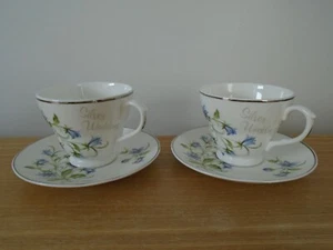 Pair (2) Mayfair Bone China Cups and Saucers - SILVER WEDDING - Picture 1 of 2