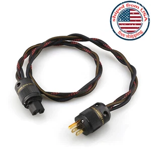 OFC Pure Copper 3Cores Braided Power Cord HIFI Audio US Plug Mains Power Cable - Picture 1 of 4