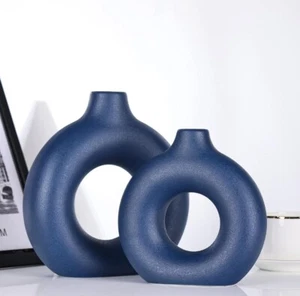 Jarrón de cerámica para decoración del hogar florero azul marino conjunto de 2 flores circulares florero decoración - Imagen 1 de 6