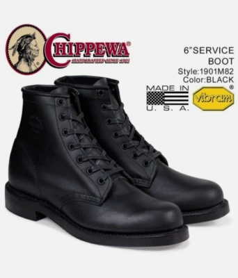 CHIPPEWA 6" Service Leather Combat Men's Boots #1901M82 Sz US 7.5 D - Black - Image 1 of 4