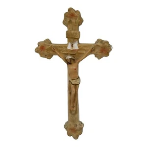 Vintage Chalkware Religious Jesus on The Cross Wall Hanging Plaque  Lilies - Picture 1 of 13