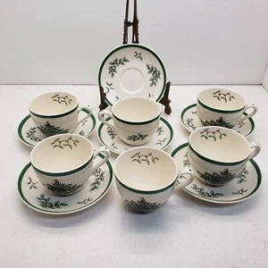 Spode Christmas Tree Teacups And Saucers Set Of 6 Lot 1 - Picture 1 of 8