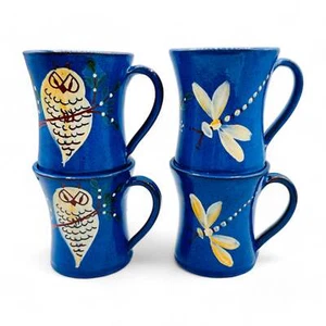Blue Dragonfly Hand-Painted Pottery Mugs - Whimsical - Picture 1 of 8