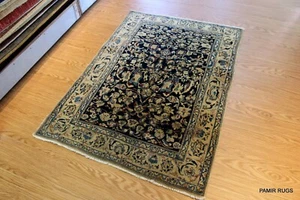 3X5 FT. Late 19th Century Authentic SAROUK Farahan Rug Navy Blue Beige Handmade - Picture 1 of 9