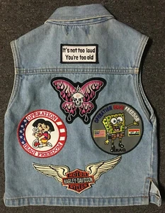 Vtg Operation Iraqi Freedom Spongebob Dora Denim Vest 3T Biker Harley Military - Picture 1 of 11