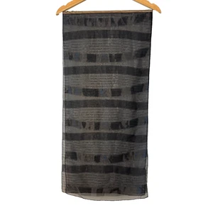 Bufanda negra envolvente semi transparente rayas negras cubierta de cabeza rectángulo cabello vintage - Imagen 1 de 4