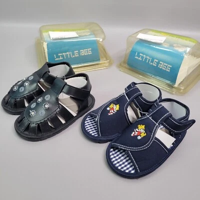 Lote De 2 Sandalias De Colección Little Bee Talla 4 12-15 Meses Bebé Azul Marino Negro Nuevas Foto 1 de 4