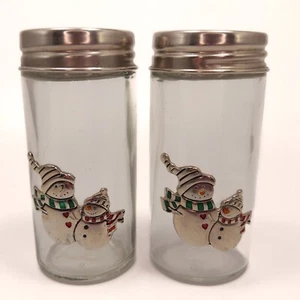 Schneemann Salz und Pfefferstreuer Set 3,75 Zoll Glas Chrom Weihnachten Winter Urlaub - Bild 1 von 17