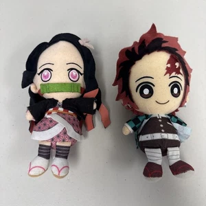 LOT 2 Bandai Demon Slayer Kimetsu no Yaiba Chibi Plush TANJIRO NEZUKO KAMADO 7" - Picture 1 of 8