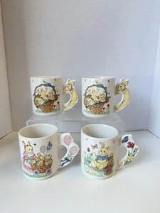 Set Of 4 Easter Bunny Beautifully Decorated Painted Handles Mugs Cups B10 - Picture 1 of 4