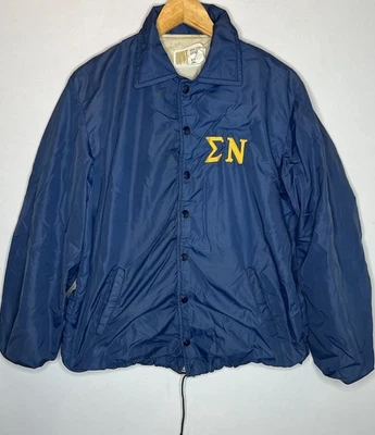 Vintage Sigma Nu Fraternity Windbreaker Jacket 80s 90s College Blue Sz L - Image 1 of 4