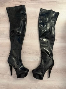 Schwarze Lack Overkneestiefel Kassiopeya- Schwarz, EU 39 - Bild 1 von 2