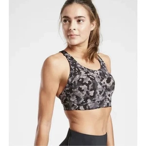 Athleta Advance Sports Bra 32D Black Camo High Impact Workout Activewear Gym - Picture 1 of 6