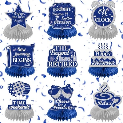 Centros de mesa de retiro de panal azul marino plateado 9 piezas para hombres mujeres Foto 1 de 4