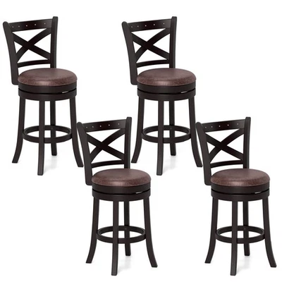26" Swivel Bar Stools Set of 4 Footrest & Rubber Wood Frame for Kitchen Island - Image 1 of 4