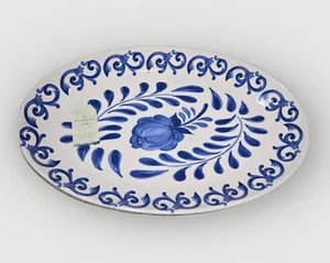 Artisan De Luxe Blue Rose Scroll Melamine Serving Tray Platter 17x10.5" New - Picture 1 of 4