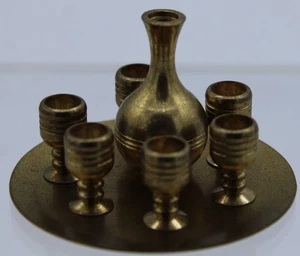 Vintage Miniature 8 Pc Brass Wine Set~Tray, Goblets & Decanter - Picture 1 of 9