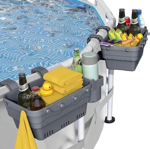 poolside storage basket 2 pack for above ground pools with cup holders - Imagen 1 de 4