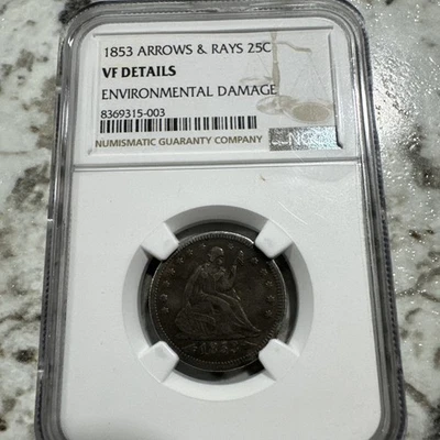 1853 Arrows RaysSeated Quarter NGC VF Details Nice - Image 1 of 2