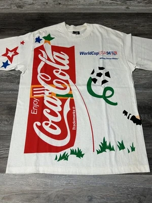 NWOT Vintage 1994 FIFA World Cup Coca Cola AOP All Over Print Promo Shirt XL - Image 1 of 4